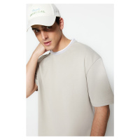 Trendyol Limited Edition Stone Oversize/Wide Cut Knit Banded Textured Pique T-Shirt