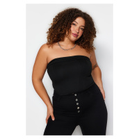Trendyol Curve Strapless Black Knitted Blouse