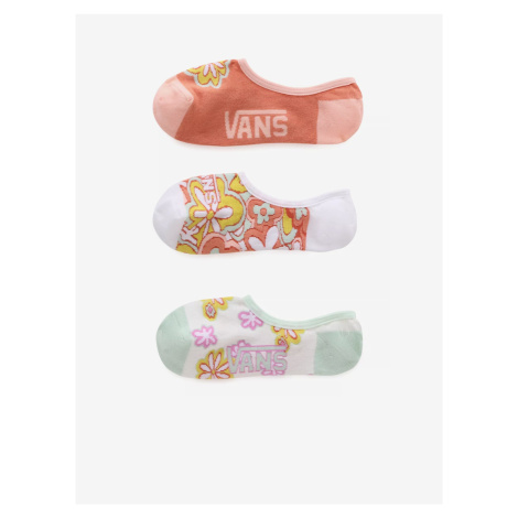 Sada tří párů dámských květovaných ponožek v bílé a růžové barvě VANS Fl - Dámské