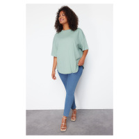 Trendyol Curve Mint 100% Cotton More Sustainable Oversize Knitted T-shirt