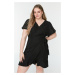 Trendyol Curve Black Double Breasted Collar Tie Detail Frilly Woven Dress