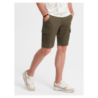 One-color men's shorts with cargo pockets - dark olive V2 OM-SRCG-0133