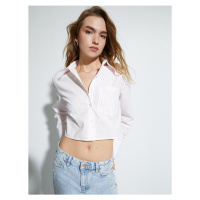 Koton Crop Poplin Shirt Long Sleeve Pocket Detailed Buttoned Classic Collar