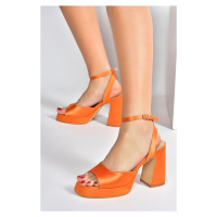 Fox Shoes Orange Satin Fabric Thick Platform Heels Women's Shoes