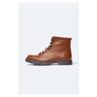 DEFACTO Men's Laced High Heel Winter Faux Leather Boots