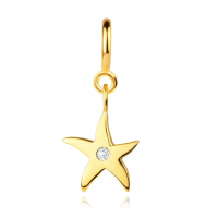 Přívěsek na náramek ze 14K zlata - mořská hvězdice s čirým zirkonem, pérový kroužek