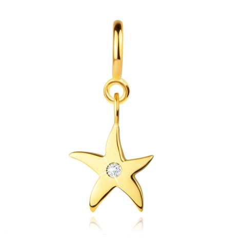 Přívěsek na náramek ze 14K zlata - mořská hvězdice s čirým zirkonem, pérový kroužek Šperky eshop