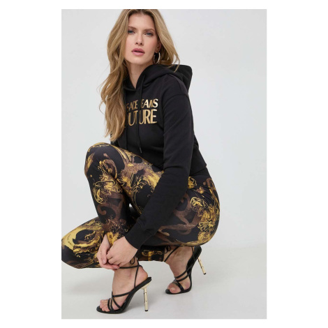 Bavlněná mikina Versace Jeans Couture dámská, černá barva, s kapucí, potiskem, 76HAIT04 CF01T