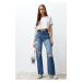 Trendyol Blue Ripped High Waist Wide Leg Jeans