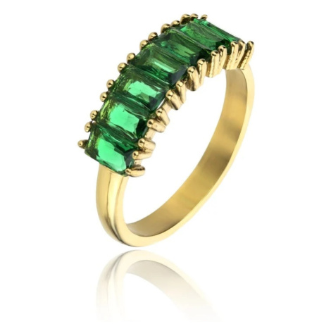 Marc Malone Blyštivý pozlacený prsten se zirkony Leila Green Ring MCR23062G