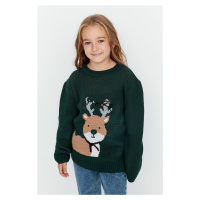 Trendyol Green Patterned Girl Knitwear Sweater