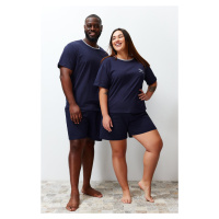 Trendyol Curve Navy Blue Embroidery Detailed Knitted Couple Pajamas Set