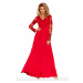 Exkluzivní dámské šaty s výšivkami a dlouhým rukávem dlouhé červené - Červená - Numoco