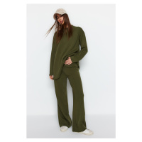 Trendyol Oil Green, Wide fit, Basic Trousers and Knitwear Top and bottom Set