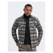 Ombre Men's checkered flannel shirt with pockets - gray-yellow