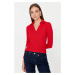 Trendyol Red Ribbed Fitted Knitted Blouse