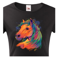 Dámské tričko pro milovníky koní - barevný kůň - dárek pro milovnici koní