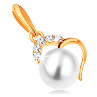 Zlatý přívěsek 585 - bílá kulatá perla v obrysu nepravidelného srdce
