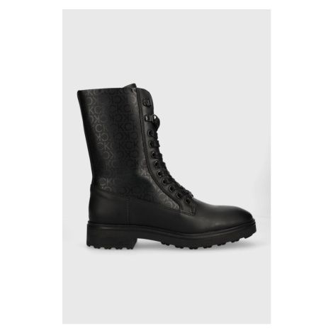 Farmářky Calvin Klein CLEAT COMBAT BOOT - EPI MONO MIX dámské, černá barva, na platformě, HW0HW0