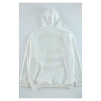 Trendyol Ecru Oversize/Wide Cut Hooded Floral Printed Fleece Inside Sweatshirt