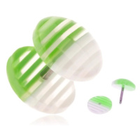 Fake plug z akrylu, průhledná kolečka s bílými a zelenými proužky