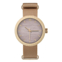 Dámské dřevěné hodinky s textilním řemínkem v béžovo-fialové barvě