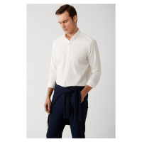Avva Men's Ecru Shirt Buttoned Collar 100% Cotton Corduroy Velvet Regular Fit