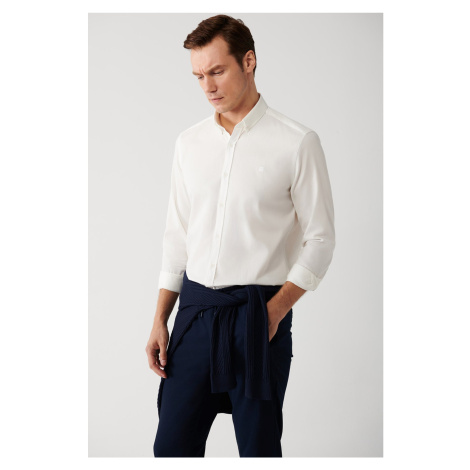 Avva Men's Ecru Shirt Buttoned Collar 100% Cotton Corduroy Regular Fit