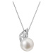 Evolution Group Zlatý 14 karátový náhrdelník bílé zlato s bílou říční perlou a brilianty 82PB000