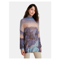 Modrý dámský vzorovaný svetr s příměsí vlny Desigual Mountain