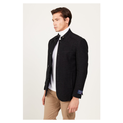ALTINYILDIZ CLASSICS Men's Black Standard Fit Regular Fit High Neck Cotton Overcoat AC&Co / Altınyıldız Classics