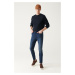 Avva Men&#39;s Dark Blue Vintage Washed Flexible Skinny Fit Jean Pants