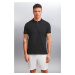 GRIMELANGE Foret Men's 100% Cotton Short Sleeve Regular Fit Black Polo Neck T-shirt