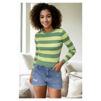 16420 Dewberry Womens Striped Crew Neck Knitwear Sweater-GREEN