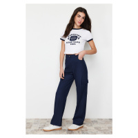 Trendyol Navy Straight/Straight Fit Cargo Pocket Woven Trousers