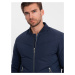 Men's quilted bomber jacket with metal zippers - navy blue V2 OM-JALP-0143