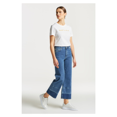 DŽÍNY GANT CROPPED WIDE JEANS MID BLUE WORN IN