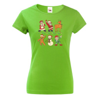 Dámské vánoční tričko s potiskem vánočních postaviček - vánoční tričko