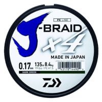 Daiwa splétaná šňůra j-braid 4 tmavě zelená 135 m-průměr 0.21 mm / nosnost 12,4 kg