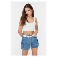 Trendyol Blue Cargo Pocket Detailed Denim Shorts