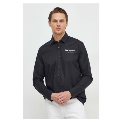 Košile Karl Lagerfeld pánská, černá barva, regular, s klasickým límcem, 541600.605940