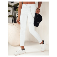 Bílé skinny džíny s oděrky a ozdobným řetízkem ALEX Bílá