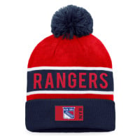 New York Rangers zimní čepice Authentic Pro Game & Train Cuffed Pom Knit Deep Royal-Athletic Red