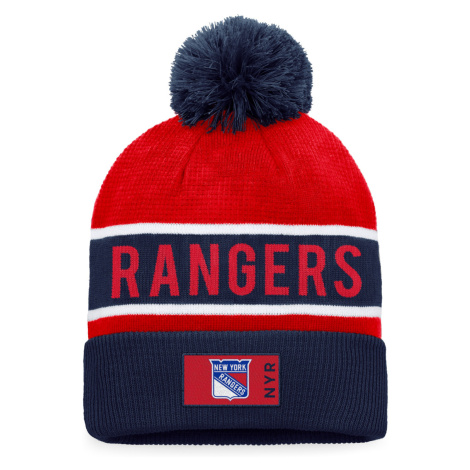 New York Rangers zimní čepice Authentic Pro Game & Train Cuffed Pom Knit Deep Royal-Athletic Red Fanatics