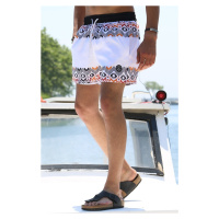 Madmext White Patterned Swim Shorts with Pocket 5788