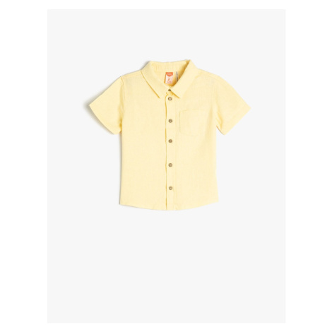 Koton Linen Blend Shirt with Short Sleeves, One Pocket Detailed.