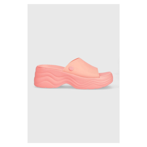 Pantofle Crocs Skyline Slide dámské, růžová barva, na platformě, 208182