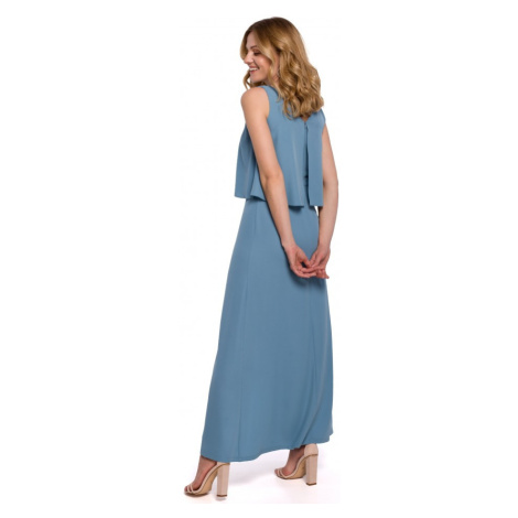 Maxi šaty s volánem modré model 18002661 - Makover