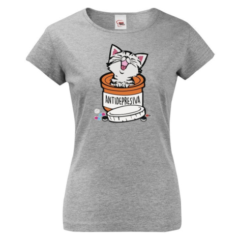 Dámske tričko pro milovníky koček s potiskem "Antidepresiva" BezvaTriko