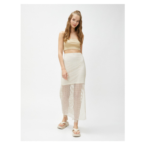 Koton Mesh Midi Skirt Slit Lined